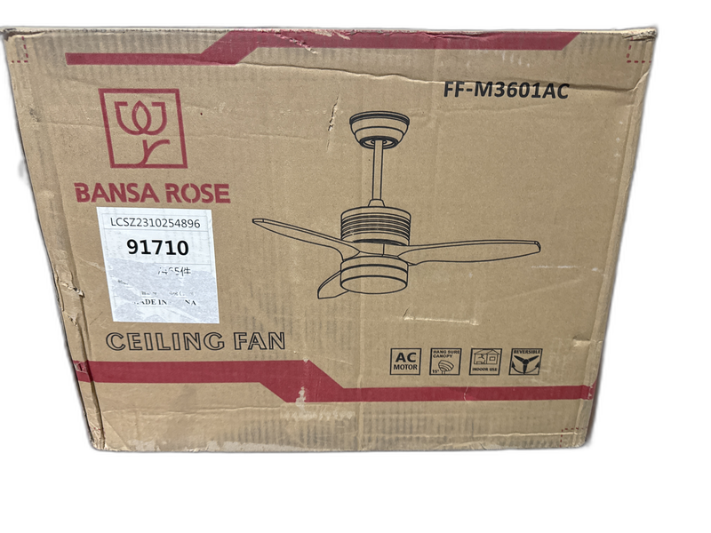 BANSA ROSE 36 in. Matte Black Wood Leaf Indoor Ceiling Fan+AC Motor+Remote,Rever - Image 14