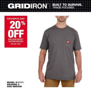 Milwaukee Men's Large Gray GRIDIRON Cotton/Polyester Short-Sleeve Pocket T-Shirt