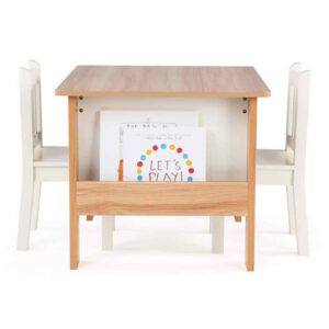 Humble Crew Journey 3 Piece Natural/White Kids Bookrack Table and Chair Set