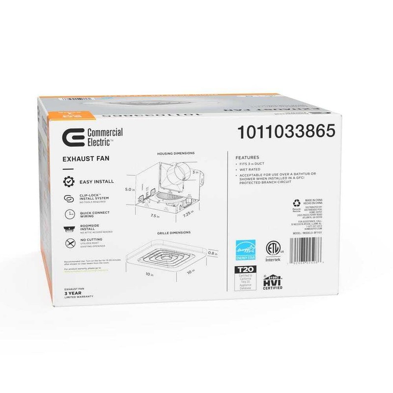 Commercial Electric 50 CFM Ceiling Bathroom Exhaust Fan, Room Side Mount ENERGY - Image 2
