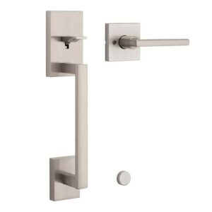 Kwikset San Clemente Satin Nickel Handleset with Halifax Square Handle&Microban