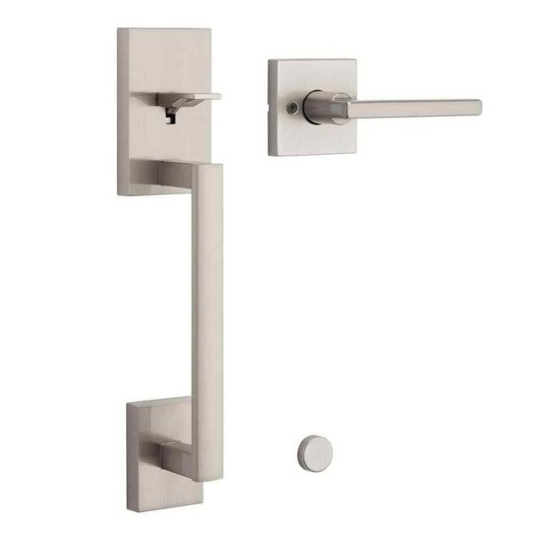 Kwikset San Clemente Satin Nickel Handleset with Halifax Square Handle&Microban