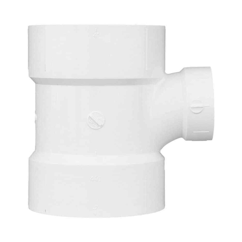 Charlotte Pipe 4 in. x 4 in. x 3 in. PVC DWV Sanitary Tee Reducing Fitting - Image 3