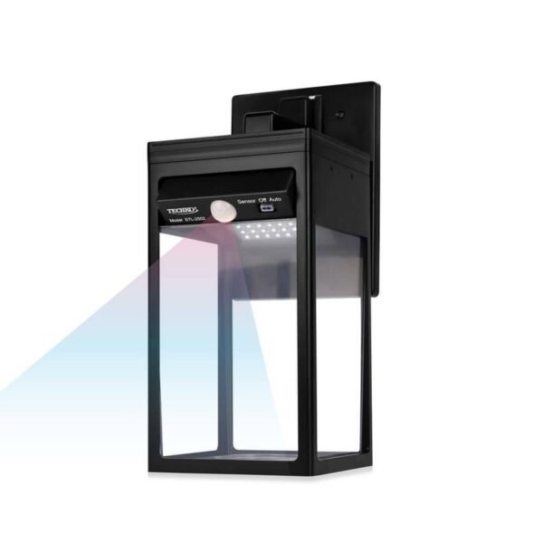 TECHKO Modern Minimal Motion Sensor LED Outdoor Solar Lantern Wall Light Black