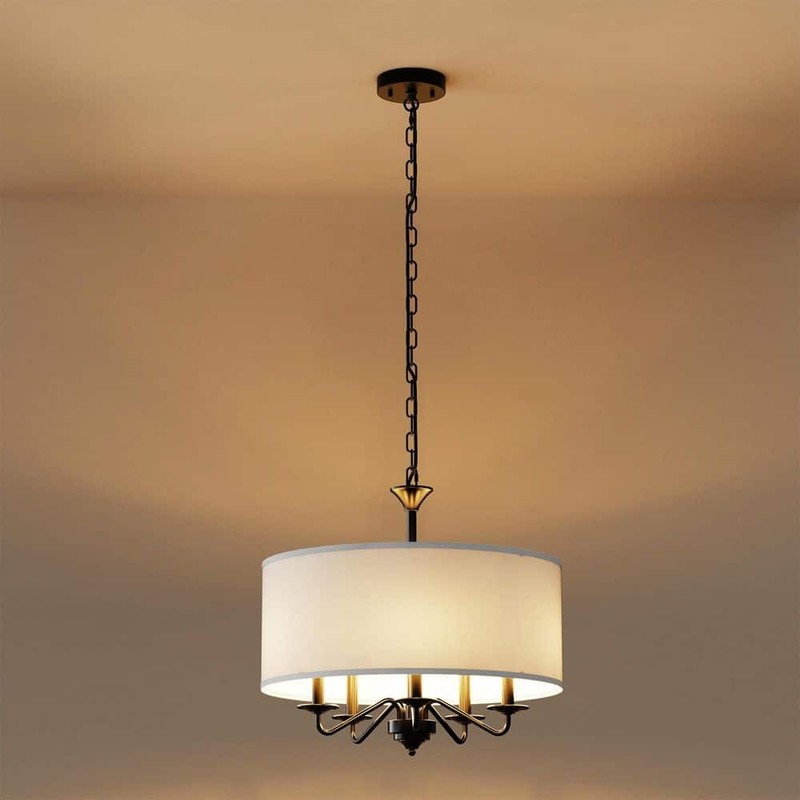YANSUN 20 in. 5-Light Black Empire Chandelier w/Fabric Shades for Home Lighting