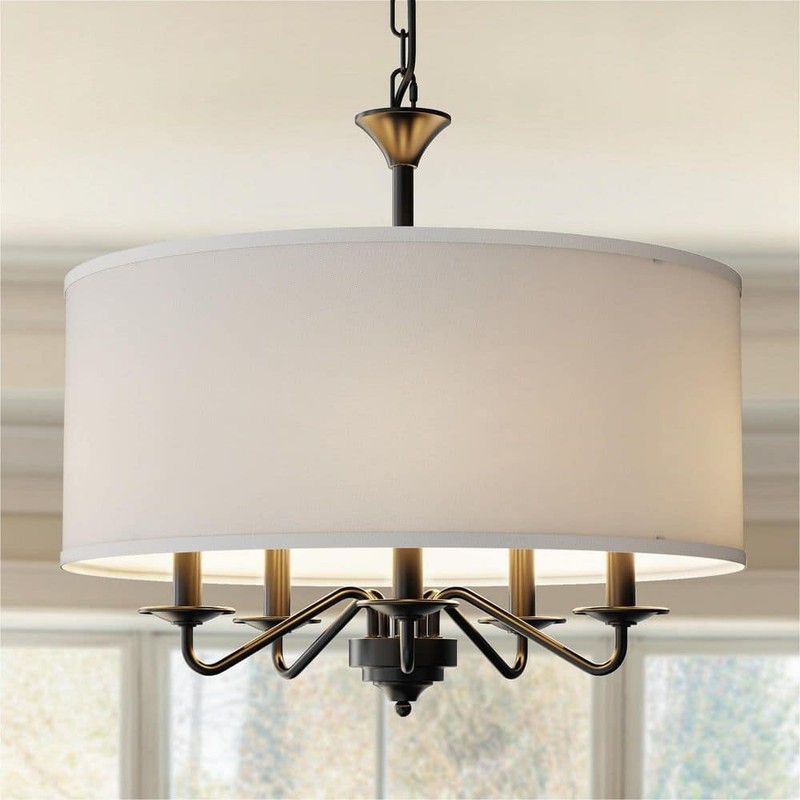 YANSUN 20 in. 5-Light Black Empire Chandelier w/Fabric Shades for Home Lighting - Image 3