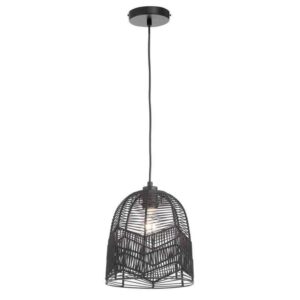 River of Goods Bianca 1-Light Black Metal Pendant With Woven Rattan Shade