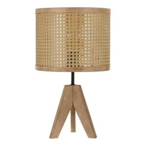 HDC Beau 20.25 in. Matte Black+Faux Wood 1-Light Table Lamp+Natural Wood Finish