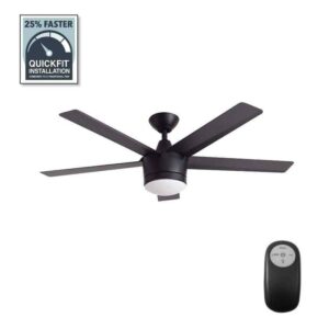 HDC Merwry 52 in. Integrated LED Indoor Matte Black Ceiling Fan+Light Kit+Remote