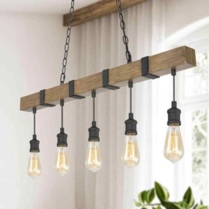 LNC Modern Farmhouse 5-Light 35.5 in. Brown Linear Chandelier with Faux Wood