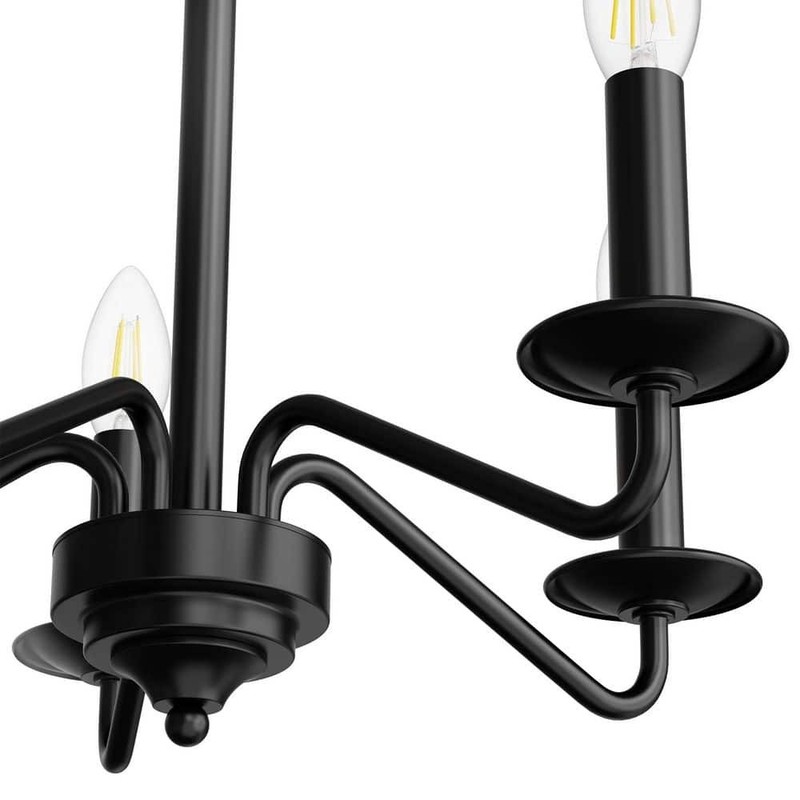 YANSUN 20 in. 5-Light Black Empire Chandelier w/Fabric Shades for Home Lighting - Image 6