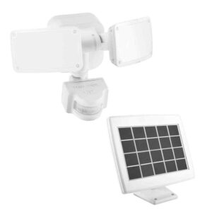 Defiant 180 White Solar Motion 2-Head LED Flood Light Outdoor 1000 Lumens
