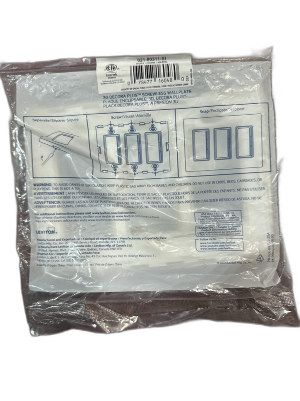 Leviton 3-Gang Ivory Decora/Rocker Polycarbonate Standard Screwless Wall Plate - Image 3
