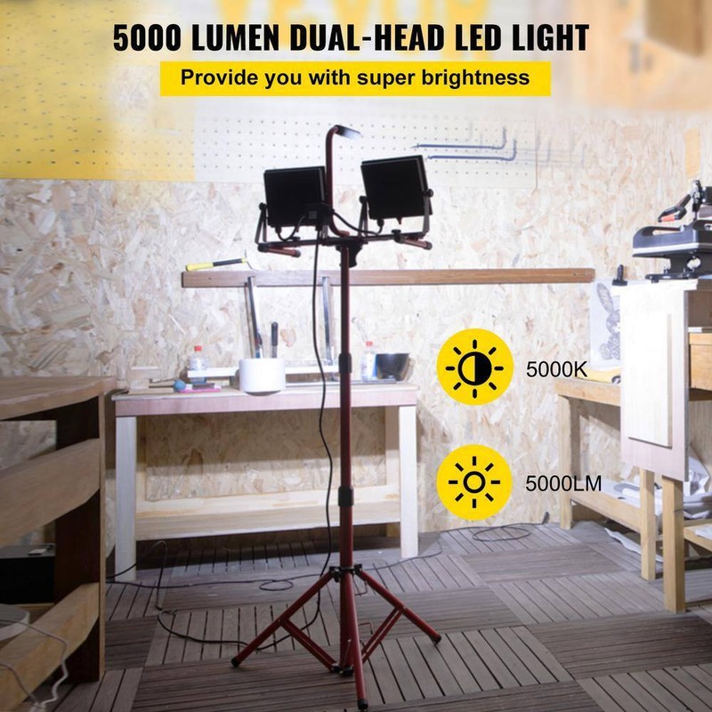 SVOPES 5000 Lumen LED Work Light with Stand Dual Head Tripod Adju 5000K IP65 - Image 2