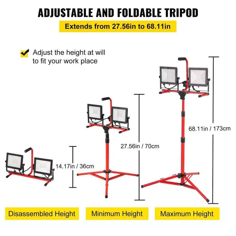 SVOPES 5000 Lumen LED Work Light with Stand Dual Head Tripod Adju 5000K IP65 - Image 4
