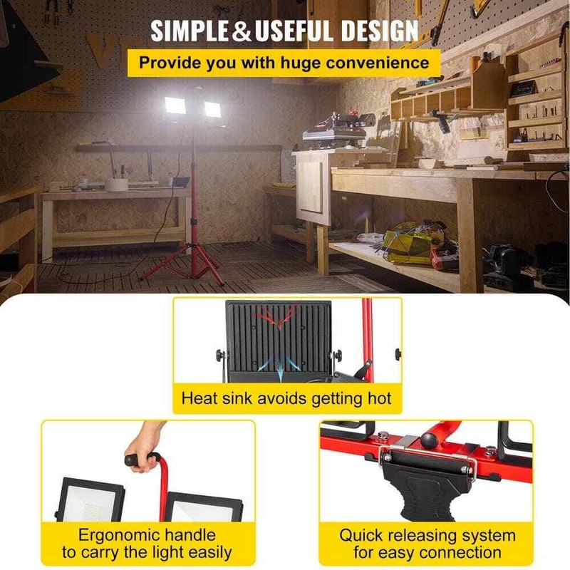 SVOPES 5000 Lumen LED Work Light with Stand Dual Head Tripod Adju 5000K IP65 - Image 6