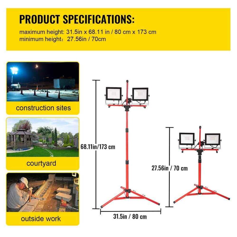 SVOPES 5000 Lumen LED Work Light with Stand Dual Head Tripod Adju 5000K IP65 - Image 7