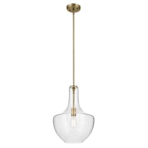 Kichler Everly 19.7" Brass Bell Pendant Light Clear Seeded Glass Modern Kitchen