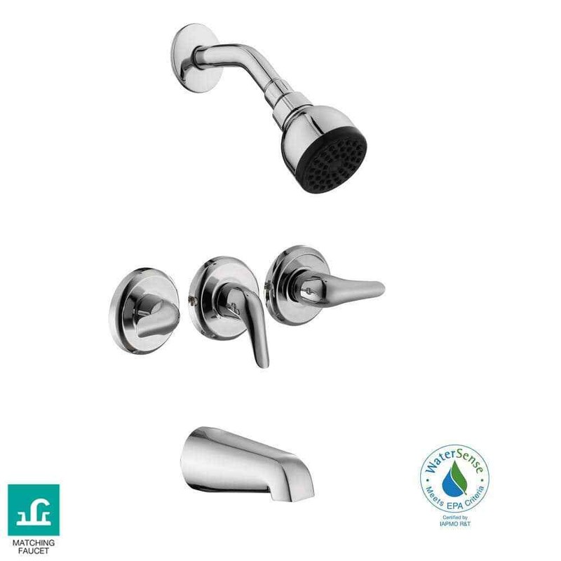 Glacier Bay Aragon 3 Handle 1-Spray Tub & Shower Faucet 1.8 GPM Chrome w/Valve - Image 6