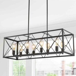 JONATHAN Y Galax 39" 8-Light Oil Rubbed Bronze Adjustable Farmhouse LED Pendant