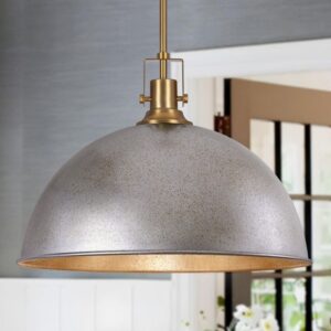 1 Light Distressed Silver Pendant Light with Metal Dome Shade for Kitchen Island