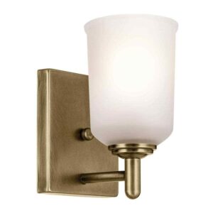 KICHLER Shailene 1-Light Natural Brass Wall Sconce with Satin Etched Glass Shade