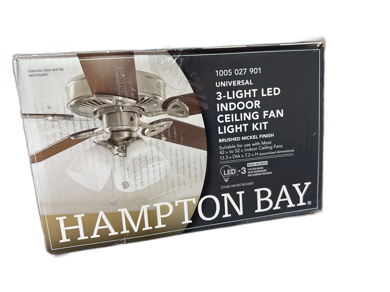 Hampton Bay 3-Light Brushed Nickel Ceiling Fan Shades LED Light Kit - Image 2