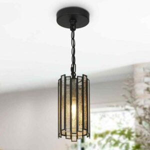 LNC Hemera 1-Light Modern Drum Pendant Light w/Plated Mercury Glass&Black Chain