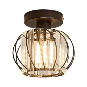 YANSUN 7 in. 1-Light Black Modern Semi Flush Mount Ceiling Light w/Clear Crystal