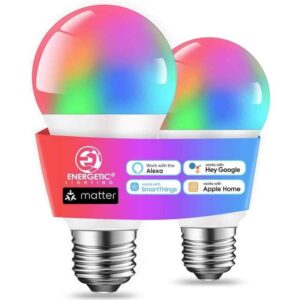 ENERGETIC LIGHTING 60W Smart LED Bulb RGB 2700K6500K E26 Alexa Google (2-Pack)