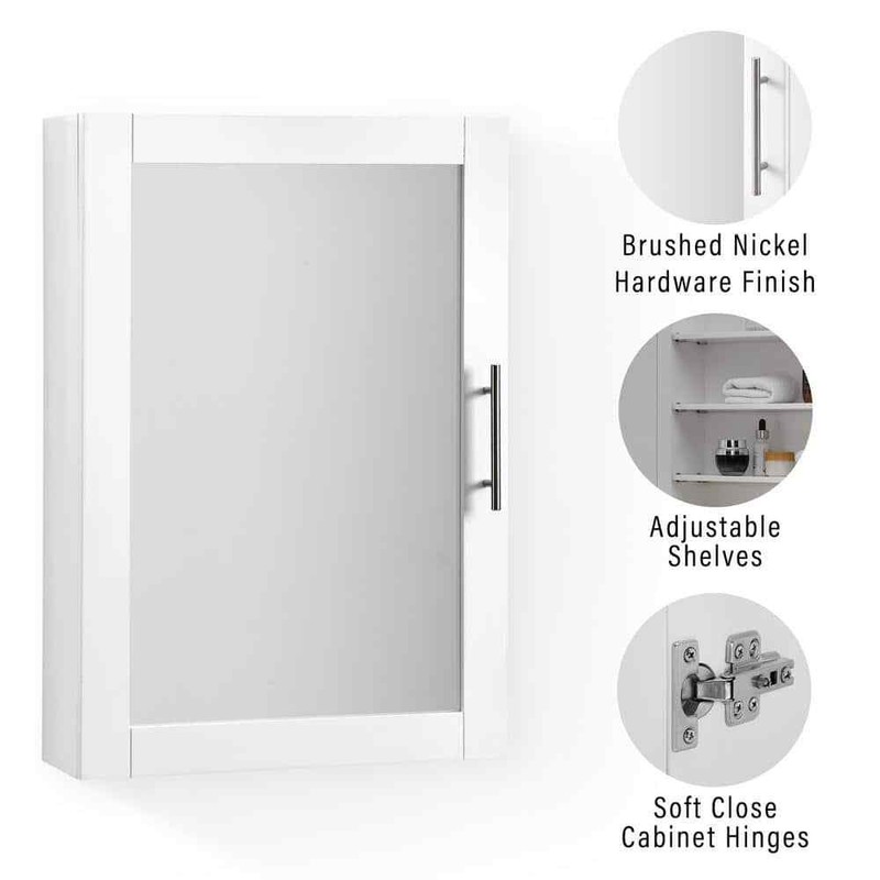 Crosley Savannah White Medicine Cabinet 18x26 Surface Mount Mirror Door - Image 7