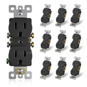 ELEGRP15A 125V Tamper Resistant Duplex Outlet Self Grounding Black (10-Pack)