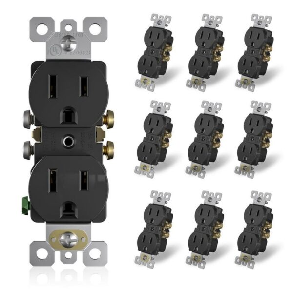 ELEGRP15A 125V Tamper Resistant Duplex Outlet Self Grounding Black (10-Pack)