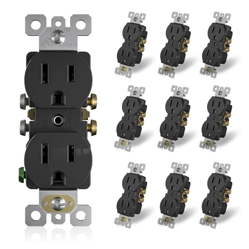 ELEGRP15A 125V Tamper Resistant Duplex Outlet Self Grounding Black (10-Pack)