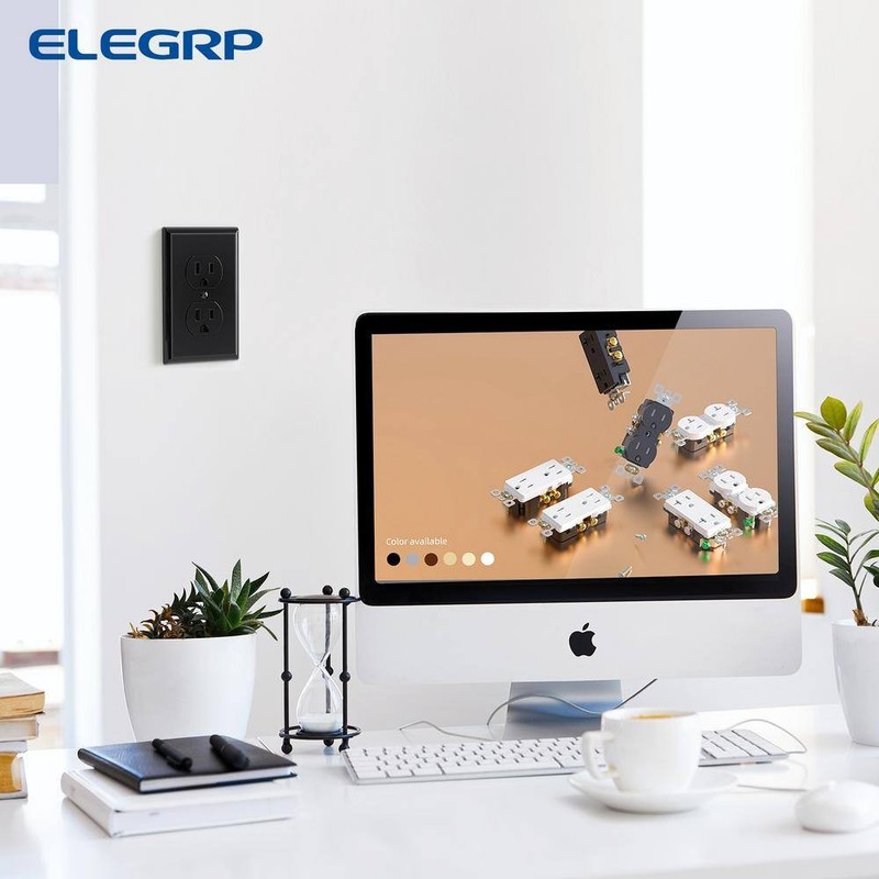 ELEGRP15A 125V Tamper Resistant Duplex Outlet Self Grounding Black (10-Pack) - Image 3