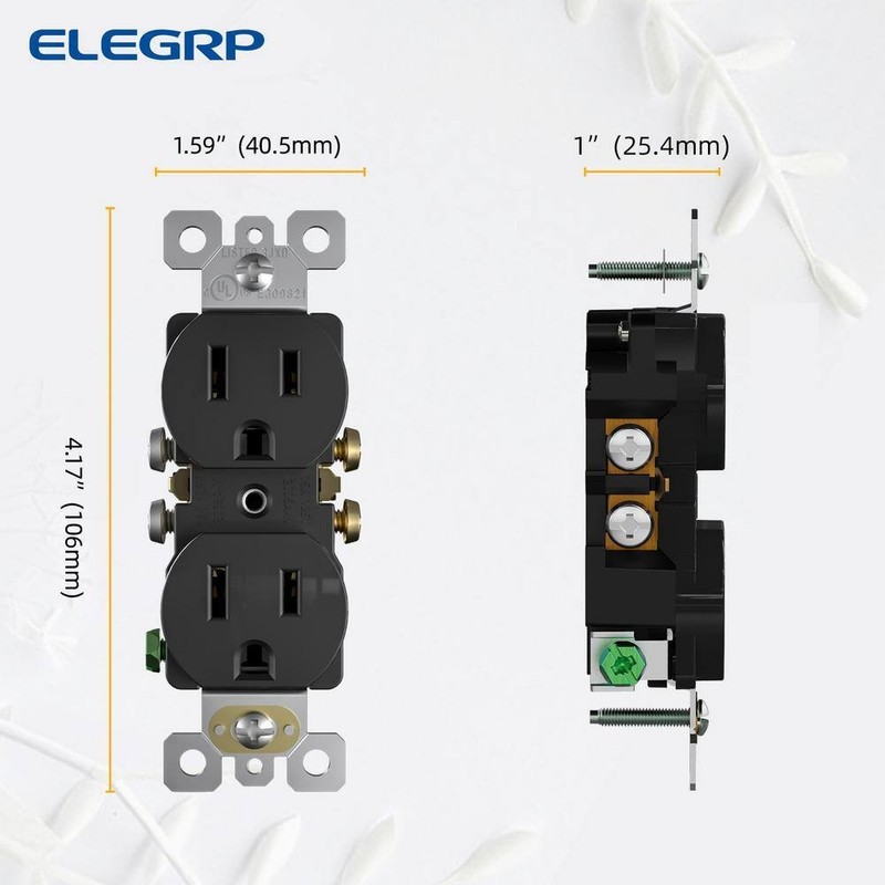 ELEGRP15A 125V Tamper Resistant Duplex Outlet Self Grounding Black (10-Pack) - Image 8