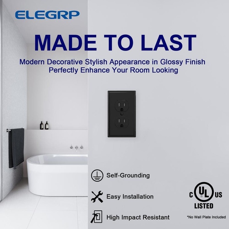 ELEGRP15A 125V Tamper Resistant Duplex Outlet Self Grounding Black (10-Pack) - Image 9