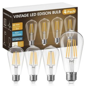 YANSUN ST58 60W LED Edison Bulb 2700K Warm White E26 Base (4-Pack)