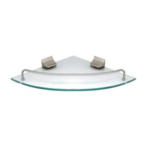 MODONA 9.5" x 9.5" Glass Corner Shelf w/Pre-Installed Rails in Satin Nickel