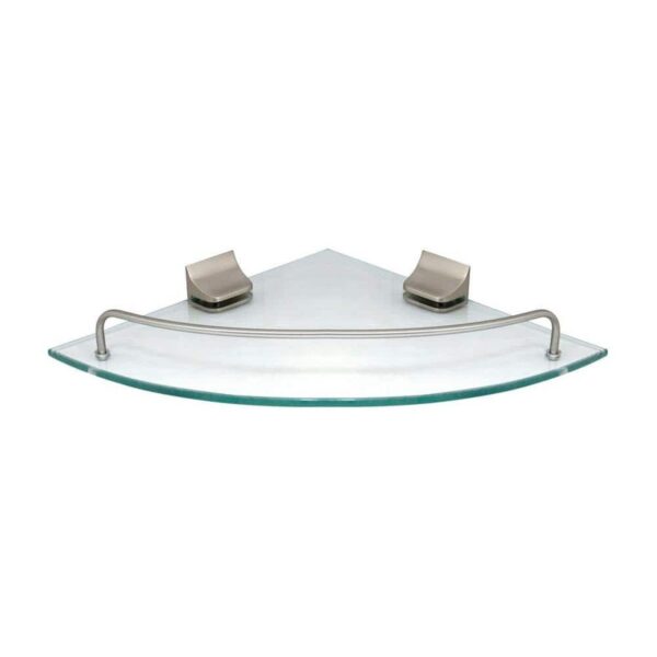 MODONA 9.5" x 9.5" Glass Corner Shelf w/Pre-Installed Rails in Satin Nickel
