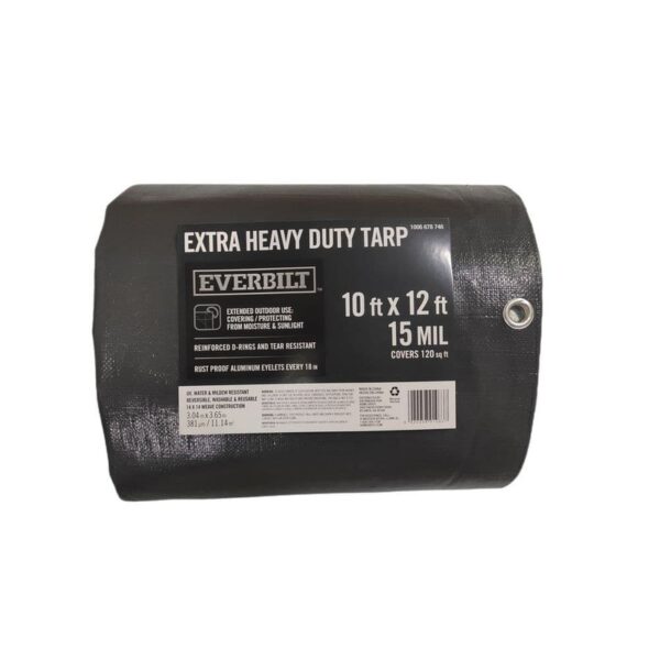 Everbilt 10 ft. x 12 ft. Gray and Black Extra Heavy Duty Tarp