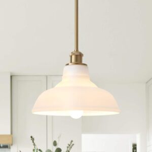 LWYTJO 60W 1-Light Dome Pendant Light with Cream Glass Shade and Copper Rod