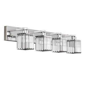 YANSUN 32 in. 4-Light LED Vanity Light Chrome with Clear Crystal Glass Shades