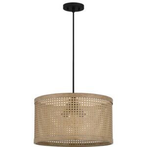 Home Decorators Beau 3-Light 60W Matte Black Pendant Light with Natural Wood
