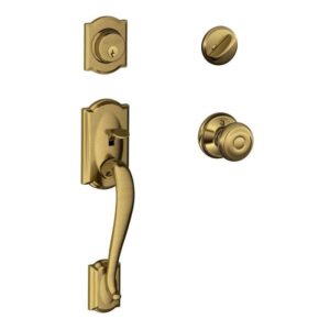 Schlage Camelot Antique Brass Single Cylinder Door Handleset with Georgian Knob