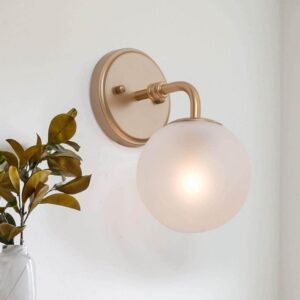 Uolfin Modern Globe Gold Wall Sconce 1Light Vanity Lamp with Frosted White Shade