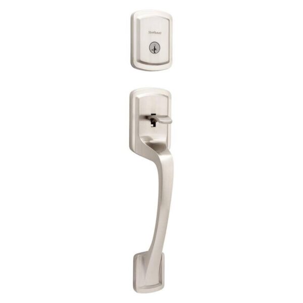 Kwikset Prague Satin Nickel Single Cylinder Entry Door Handleset w/Round Pismo