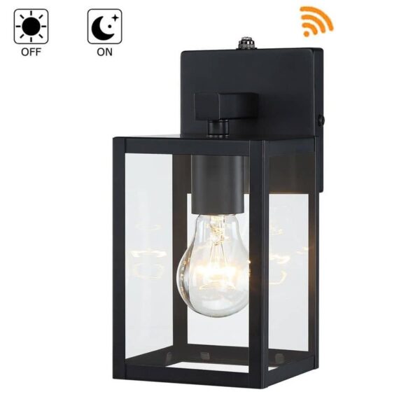 Hukoro 10 in Black Dusk to Dawn Outdoor Wall Lantern Sconce with Clear Glass
