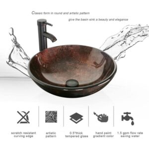 eclife 24" Black Bathroom Single Sink w/Brown Glass Vessel & ORB Faucet