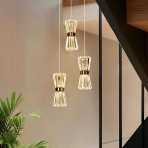 LNC Katsumata 3-Light Brass Crystal Chandelier LED Pendant for Foyer or Kitchen